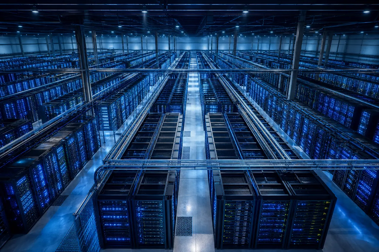 Large data center representing the complexity of moving AI pilots into production
